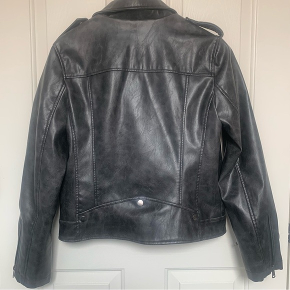 7 for all Mankind Faux Leather Vegan Moto biker jacket black zip goth Medium - Picture 2 of 9